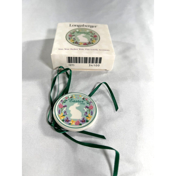 1998 Longaberger Easter Bunny Flowers Spring Ceramic Tie-On #34100 Vintage - Picture 2 of 3